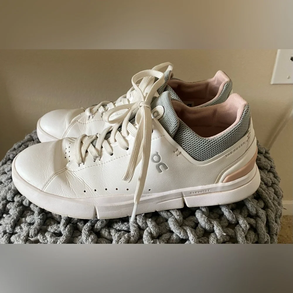 On Running Women's White Sneakers with Light Pink Accents